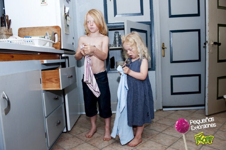 Kids drying dishes